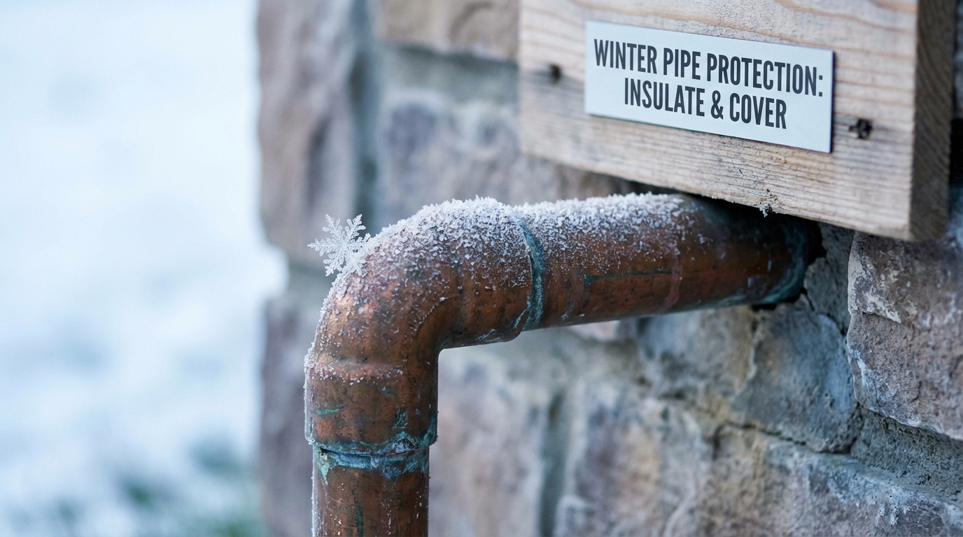 Frozen pipe with frost during winter