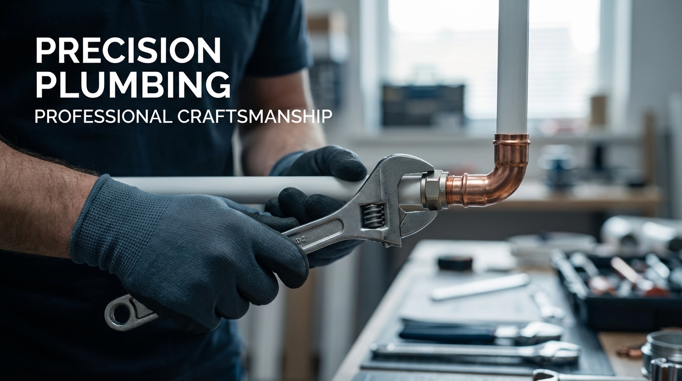 Professional plumber working on clean modern plumbing pipes